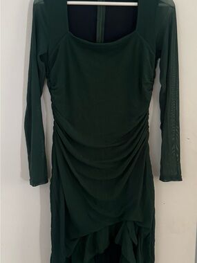 Dark Green Long Sleeve Ruched Women’s Dress